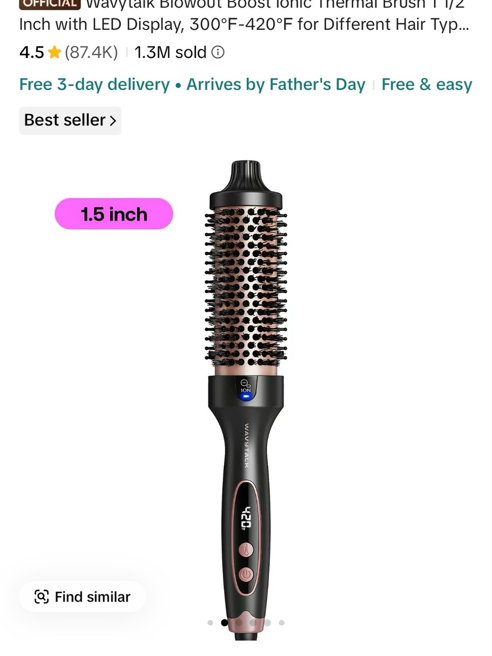 Wavytalk 1.5" Ionic Thermal Round Brush - Black & Rose Gold